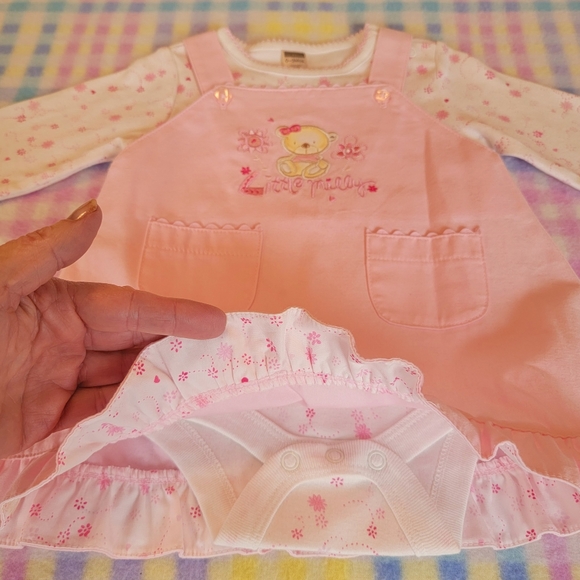 GEORGE ♡ Precious Pink 2pc Embroidered LITTLE MILLY Overalls 'n L|S Onesie 0-3M - Picture 12 of 16